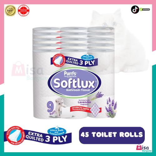 180 Rolls Softlux Purffs Lavender 3ply Bathroom Luxury Quilted Toilet Rolls (20*9pk) 180 Rolls Softlux Purffs Lavender 3ply Bathroom Luxury Quilted Toilet Rolls (20*9pk)